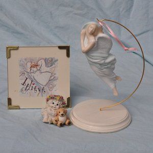 lot of 3 angels ceramic ornament 1996 dreamsicles framed print (H75)